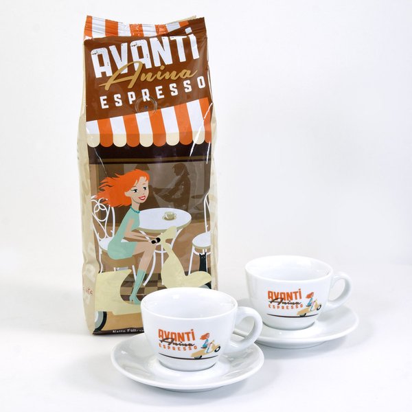 AVANTI Cappuccinotassen 2er-Set ANINA im Starter-Set mit 1 kg Kaffee